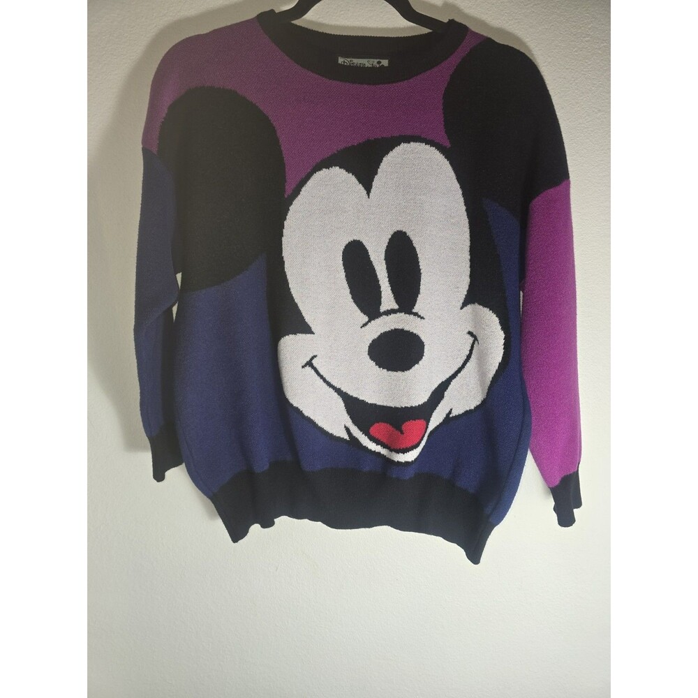 Rare Colorway Mickey Mouse Graphic Knit Sweater Womens S/M Purple Navy Retro